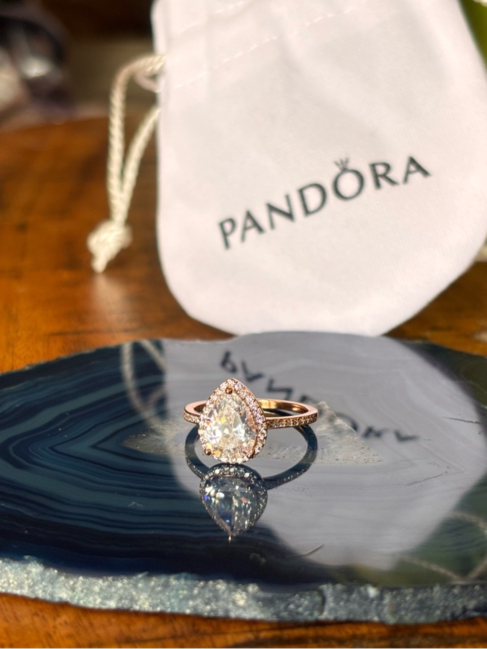 NEW Pandora Rose Gold Teardrop Halo Pave Ring size 9 - Picture 3 of 4